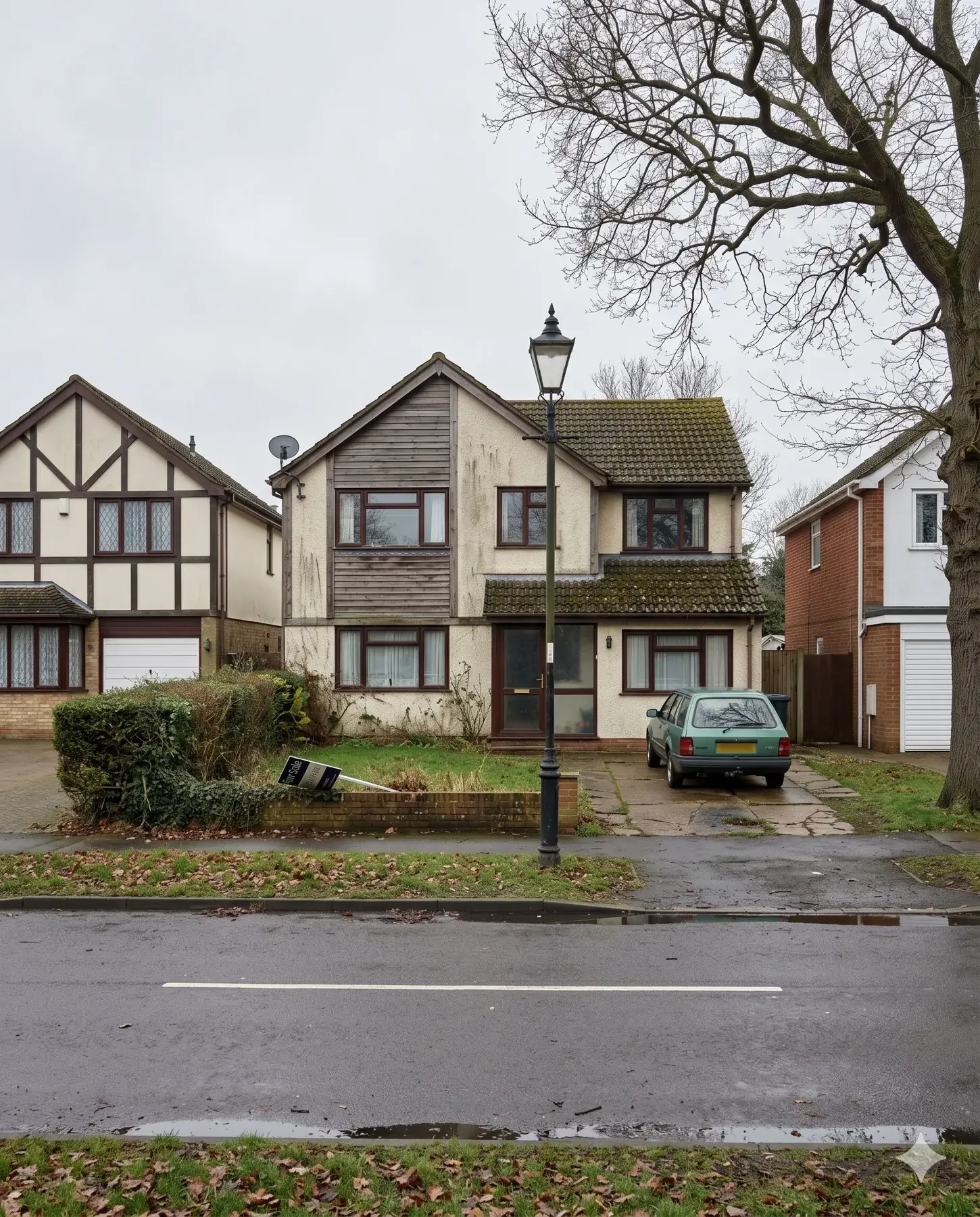 Before — Tired 1970s detached house on a double-width plot